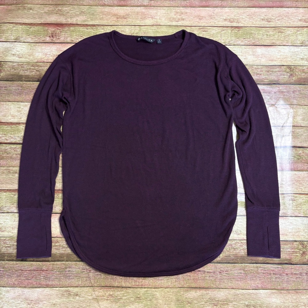 Athleta Plum Purple Long Sleeve Thumbhole Crew Neck Top Small